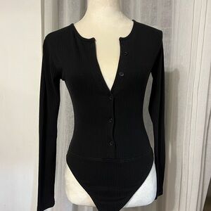 Missguided Black Ribbed Button Bodysuit